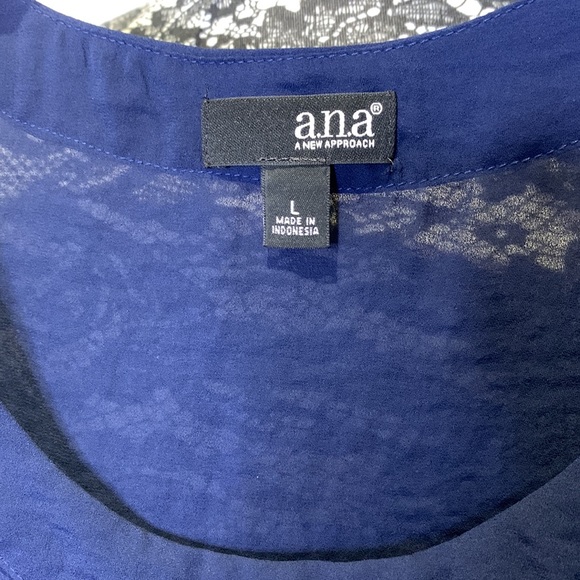 EUC Ana Navy Blue Lace Trim Tank Top, Large - Picture 2 of 7